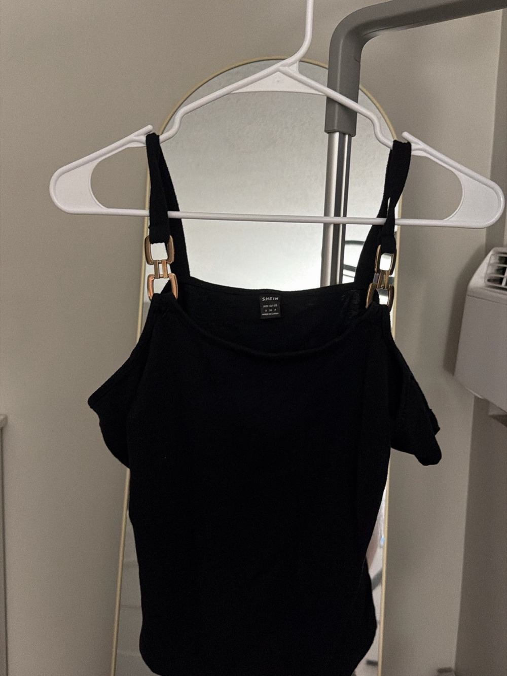 SHEIN Black Cold-Shoulder Tank with Gold Ring Straps